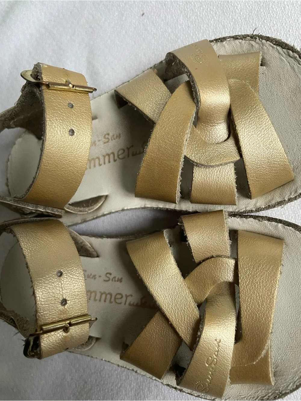 SALTWATER SUN SAN HOY Sandals Gold Metallic Swimmer Fisherman Woven Sparkle